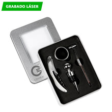Cargar imagen en el visor de la galería, Set para vino en caja metálica con ventana--NVHM032