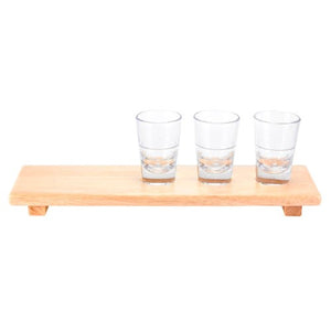 Tabla de madera con 3 vasos tequileros--CIBAR005