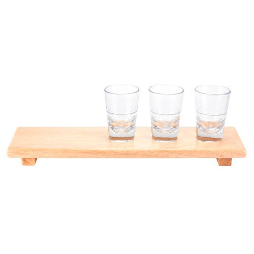 Tabla de madera con 3 vasos tequileros--CIBAR005