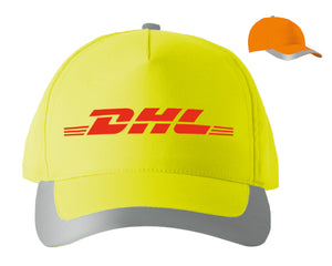 Gorra en poliéster de 5 gajos en color fluorescente y cintas reflejantes---DBA2147