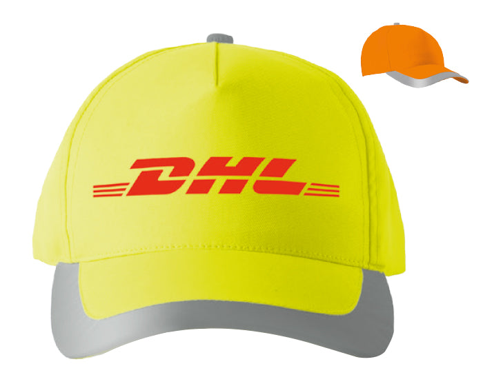 Gorra en poliéster de 5 gajos en color fluorescente y cintas reflejantes---DBA2147