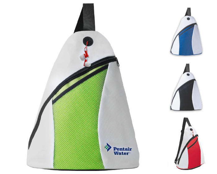 Mochila triangular bicolor con cierre y malla---DBA2165